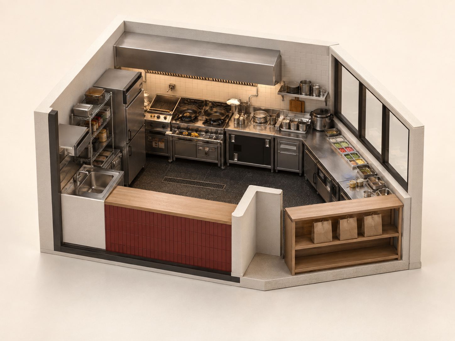 3D cutaway mockup of the So Seoul Korean Kitchen delivery and takeaway format.