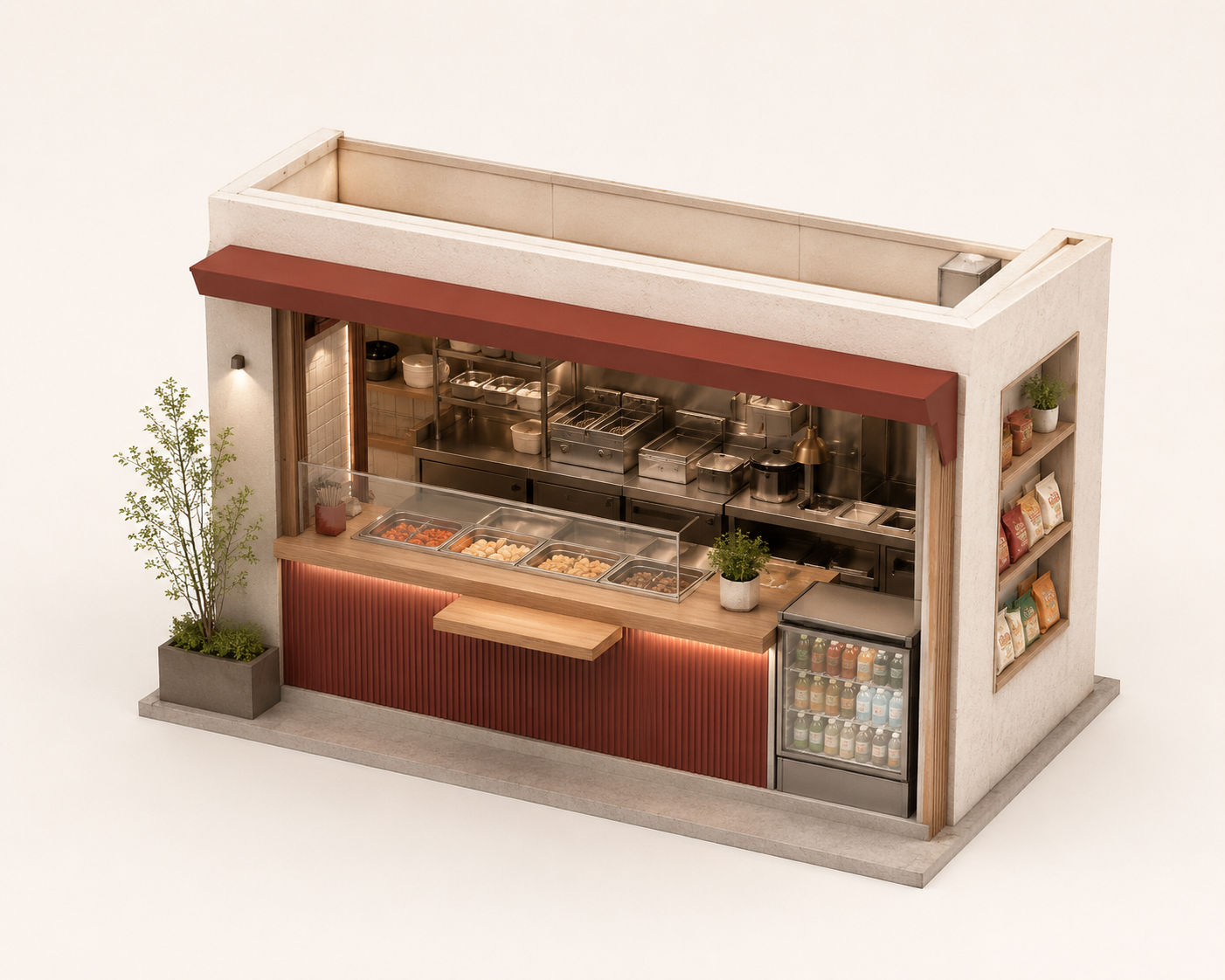 3D cutaway mockup of the compact So Seoul On The Go takeaway kiosk.