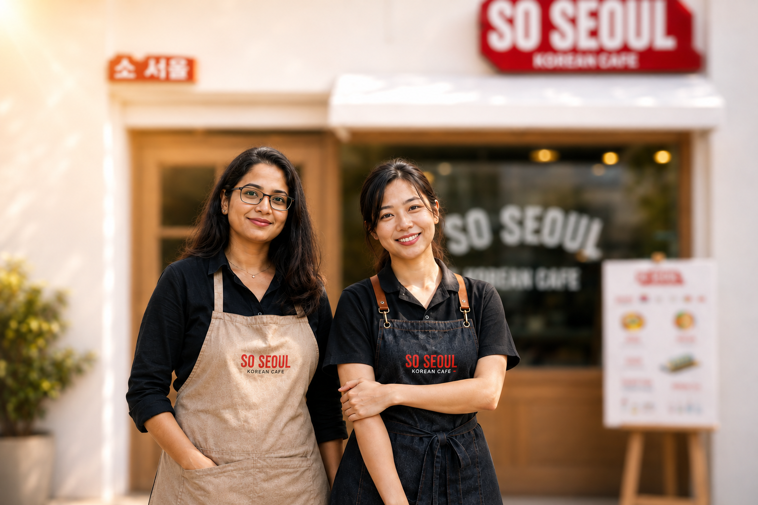 The two women founders of So Seoul outside the café.